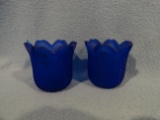 Pair of Cobalt Blue Floral Votive Candle Holders - Beacon Hill Inc.