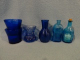 Assorted Blue Glass Miniatures - Bottles, Vases, etc. - As shown
