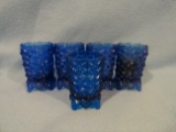Lot of 5 Cobalt Blue Votive Candle Holders - Daisy & Button - Set of 4 w/ 1 very similar