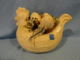 Ceramic Chicken Planter w/ Ceramic Eggs and Dried Flowers - ~9