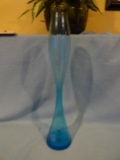 Simple Blue Blown Glass Stretch Vase - ~14 3/4