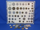 Display of Foreign Coins in Plastic Case – Info on the back – Plus Mixed Lot of Foreign Coins