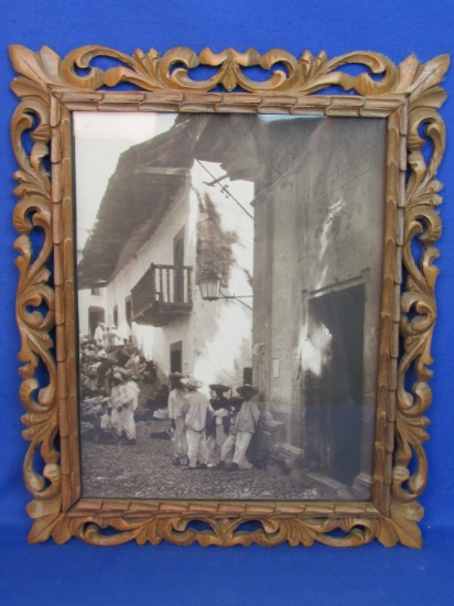 Framed Vintage Black & White Photograph – South America? People in Street