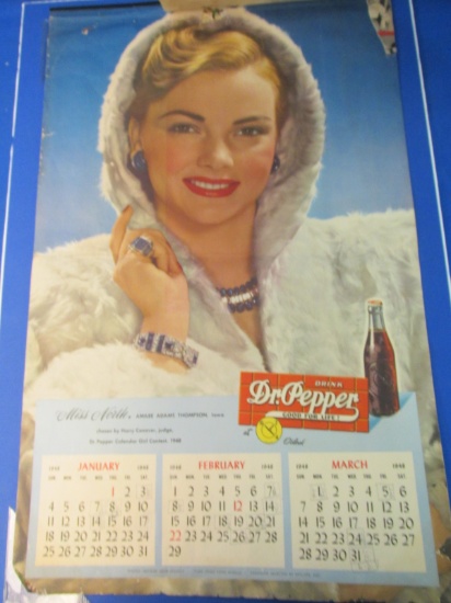 1948 Dr. Pepper Calendar-4 Sheets - 3 months per sheet – Each is 21 1/2” T x 13 1/2” W