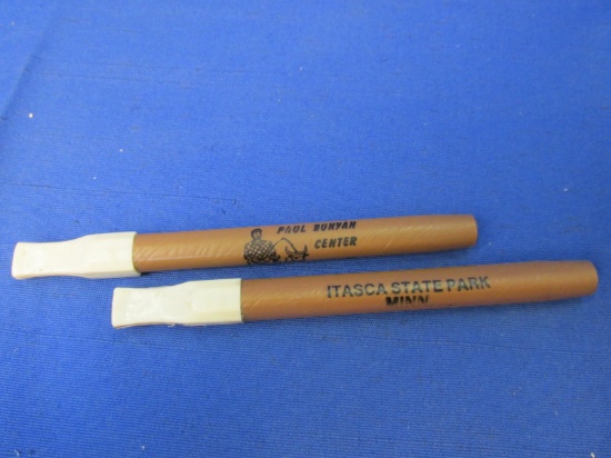 2 Vtg. Toy Cigarillos with Plastic Filters – Marked Paul Bunyan Center Brainerd & Itasca