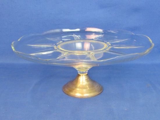 Clear Glass Cake Stand with Sterling Silver Base “Duchin Creation” 11 1/4” in diameter