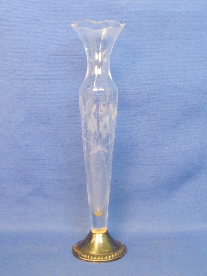 Etched Glass Vase with Weighted Sterling Silver Base – Duchin Creation – 10 1/4” tall