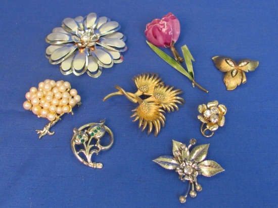 Lot of Vintage Flower Pins/Brooches – 1 by Lisner – 1 by JJ – Largest is 3 1/8” in diameter