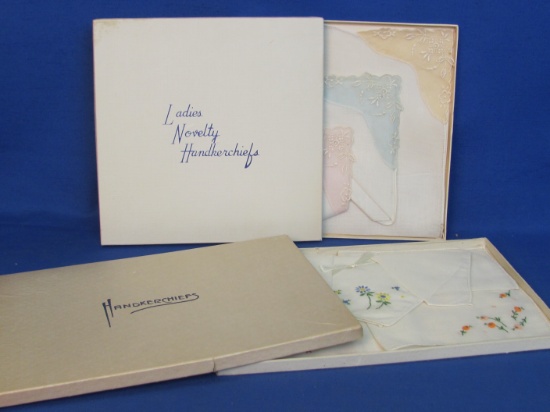 Vintage Handkerchiefs in Original Boxes – Floral Embroidery – 3 in a box