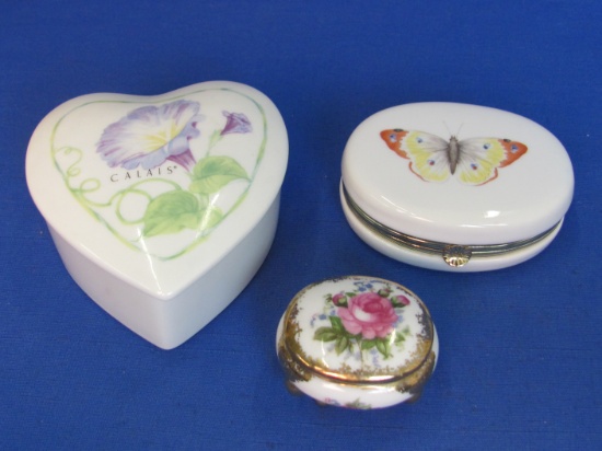 3 Porcelain Trinket Boxes: Butterfly – Pink Rose – Heart shaped Calais from Mary Kay