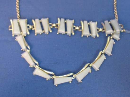 Vintage Thermoset Plastic Necklace & Bracelet – Light Blue & Silvertone