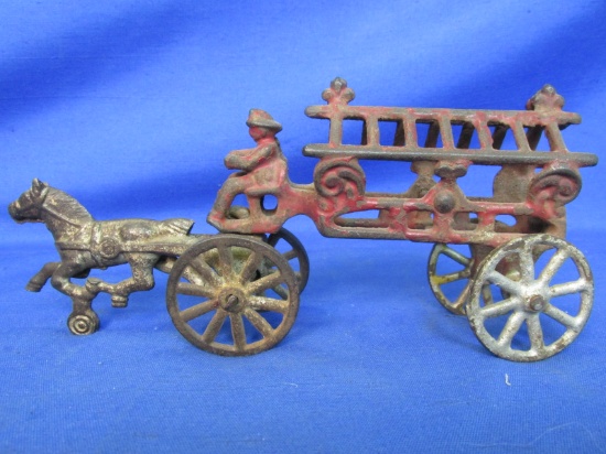Cast Iron Toy: Horse Drawn Fire-Engine Ladder Wagon –7 1/2” L x 3 1/2” T