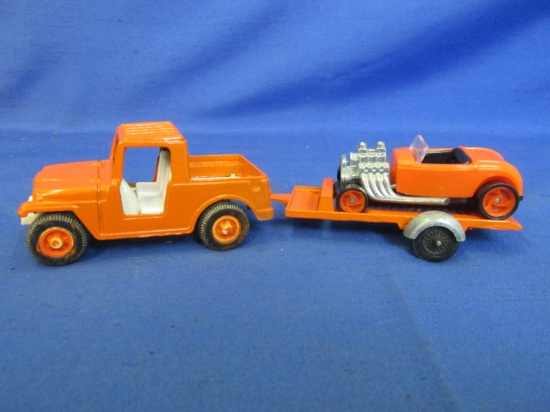 Tootsie Toy VW Bug & Trailer with Orange Ford T-Bird