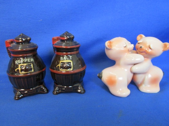 Vintage Van Tellingen Pink “Bear Hug” S& P Set &  Pot Belly Stove S&P (Japan)