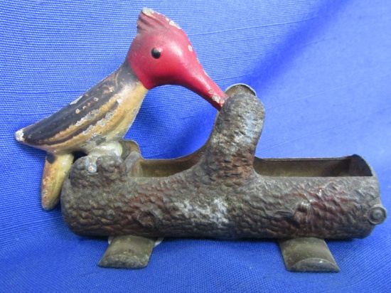 Cast Iron Woodpecker Toothpick Holder – 4” L  - Woody Stands appx 3” T in Up position