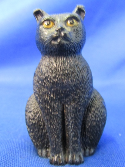 Cast Metal Black Cat Figure – 2 1/8” T – Yellow painted eyes – Textured fur