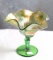 Vintage Green Carnival Glass Pedestal Compote Fluted Rim 5 1/4