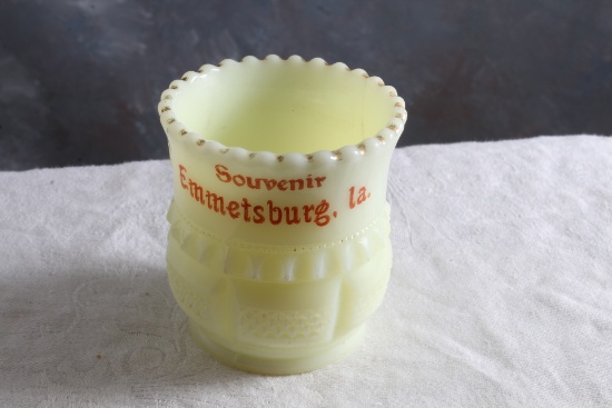 Antique Custard Glass Souvenir Toothpick or Match Holder Emmetsburg Iowa