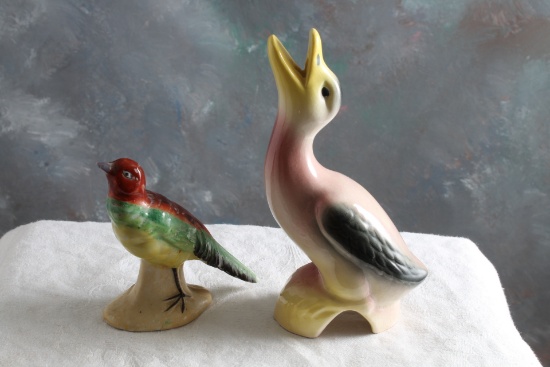 Vintage Pottery Pie Bird 5 1/8" Tall & Pottery Pheasant Figurine 3" Tall