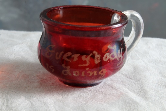 ca. 1900 Ruby Stained Commode Souvenir EVERYBODY IS DOING IT