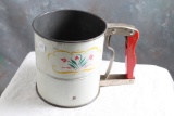 Vintage ANDROCK 3 Screen Flour Sifter Handpainted Tulip Design Red Wood Hdl