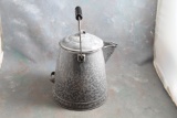 Antique Grey Graniteware Campfire Coffee Pot Large with Wooden Handle