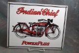 Porcelain Enameled Indian Chief Power Plus Advertising Sign 13