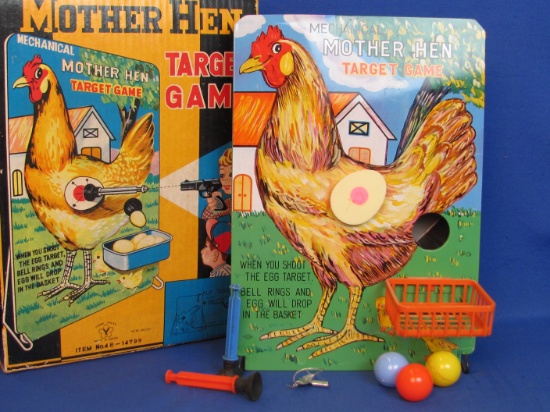 Mechanical Mother Hen Target Game – Tin Litho – Made in Japan – Missing Gun