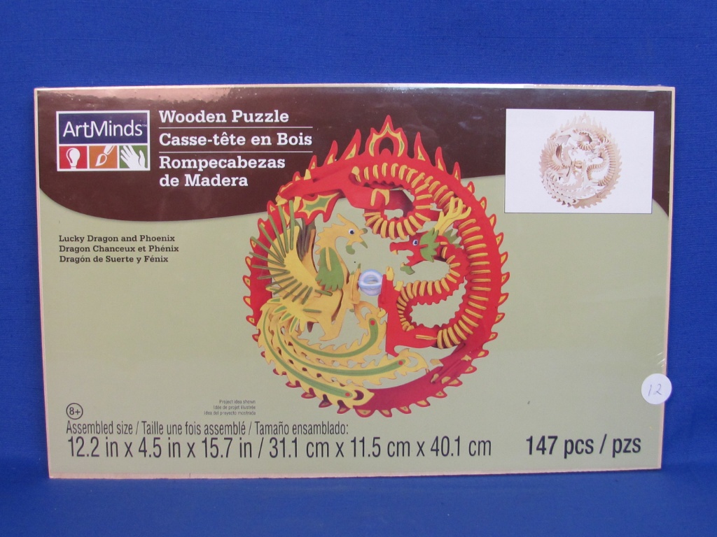 lucky dragon and phoenix wooden puzzle