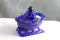 Vintage Westmoreland Cobalt Blue Glass Santa Claus & Sleigh Candy Bowl