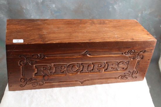 Large Wooden Recipe Box Measures 12 1/2" Long x 4 1/2" Wide x 4 1/2" Tall