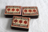 3 Packages of Vintage THREE STARS Advertising Match Boxes with Matches