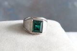 Sterling Ring with Emerald Green Stone Size 8 1/4
