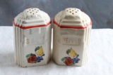 Pair of Antique Stove Top Salt & Pepper Shakers with Fruit Design