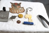 Junk Drawer Lot Eagle License Plate Topper, Brinks Invitational Fob w/Leather