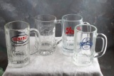 4 Vintage Glass Advertising Beer Mugs Stroh's, Bud Light, Clipper & Genesee