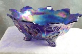 Imperial Cobalt & Amethyst Carnival Glass Scalloped Rim Footed Bowl