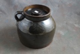 Primitive Finger Hole Brown Glazed Bean Pot with Original Lid