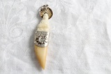 Vintage Budda India Handcarved Tooth Amulet Pendant 2 3/4