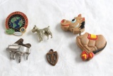 4 Vintage Pins - Scotty Dog, Baby Grand Piano, Bobble Donkey & 2 Others