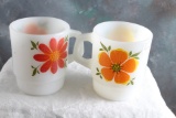 Vintage Pair of Fire King Anchor Hocking Coffee Cups Floral Design
