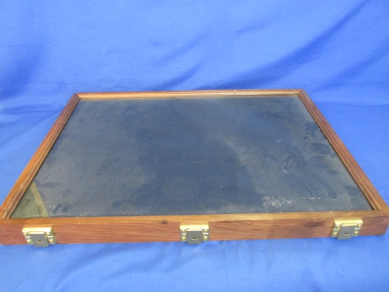 Hinged Wooden Display Case with Glass Pane in Lid 2 Feet W x 18” T x 1 3/4” Deep