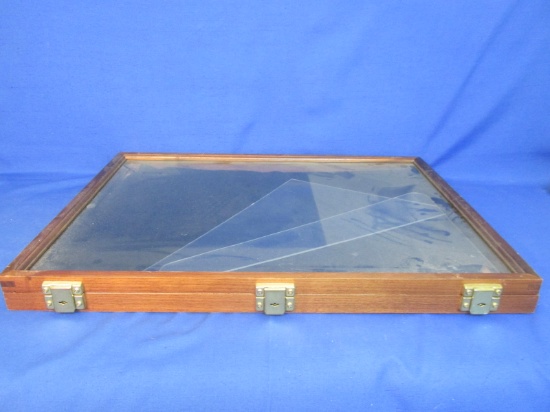 Hinged Wooden Display Case with Glass Pane in Lid 2 Feet W x 18” T x 1 3/4” Deep