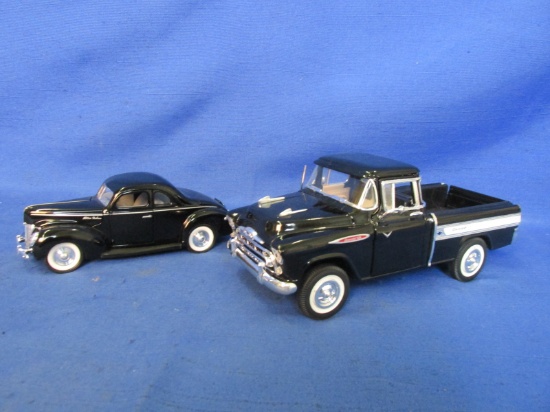 2 Model Automobiles: 1/34 1940 Ford 5 Window Coupe & 1/28 1957 Chevy Cameo Pick-up