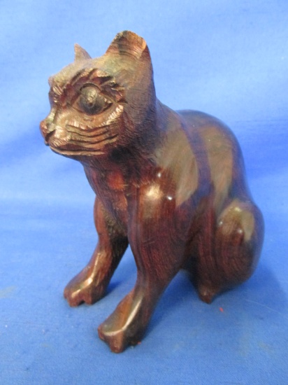 Exotic  Hand-Carved Wood Kitten – Appx 5” Tall – Wood Grain like a cat's striped pattern