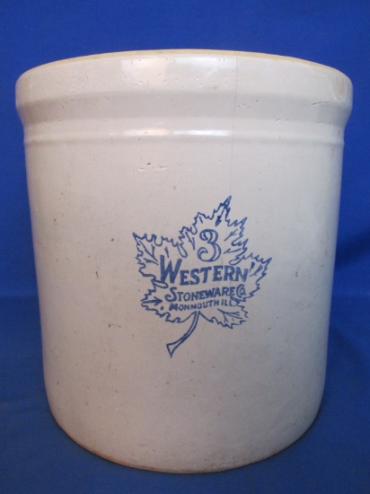 Vintage 5 Gallon Western Stoneware Monmouth Il. Crock (3 hairlines- 1 in design)