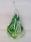 Teardrop Shaped Lead Crystal Paperweight – Green/Gold Inside – Made in Poland – 5 1/4” tall