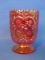 Fenton Orange Carnival Glass Toothpick Holder – Wild Strawberry Pattern – 3” tall