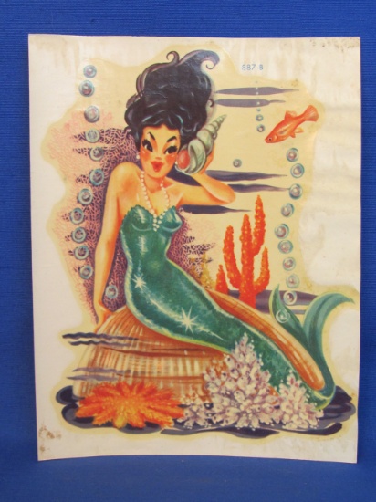 1946 Transfer Decal by Meyercord – Voluptuous Mermaid Underwater – 8” x 6”