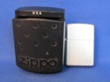 2005 Zippo Lighter in Case – Brushed Silvertone, Engraved Design, ZZ on front